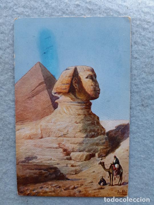Postales: Egipto. Pir&aacute;mide y Esfinge. Escrita en 1911. - Foto 1