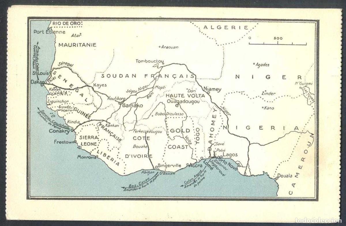 Postcards: *S&eacute;n&eacute;gal - Cote d&acute;Ivoire* Postal d&iacute;ptica. Nueva.