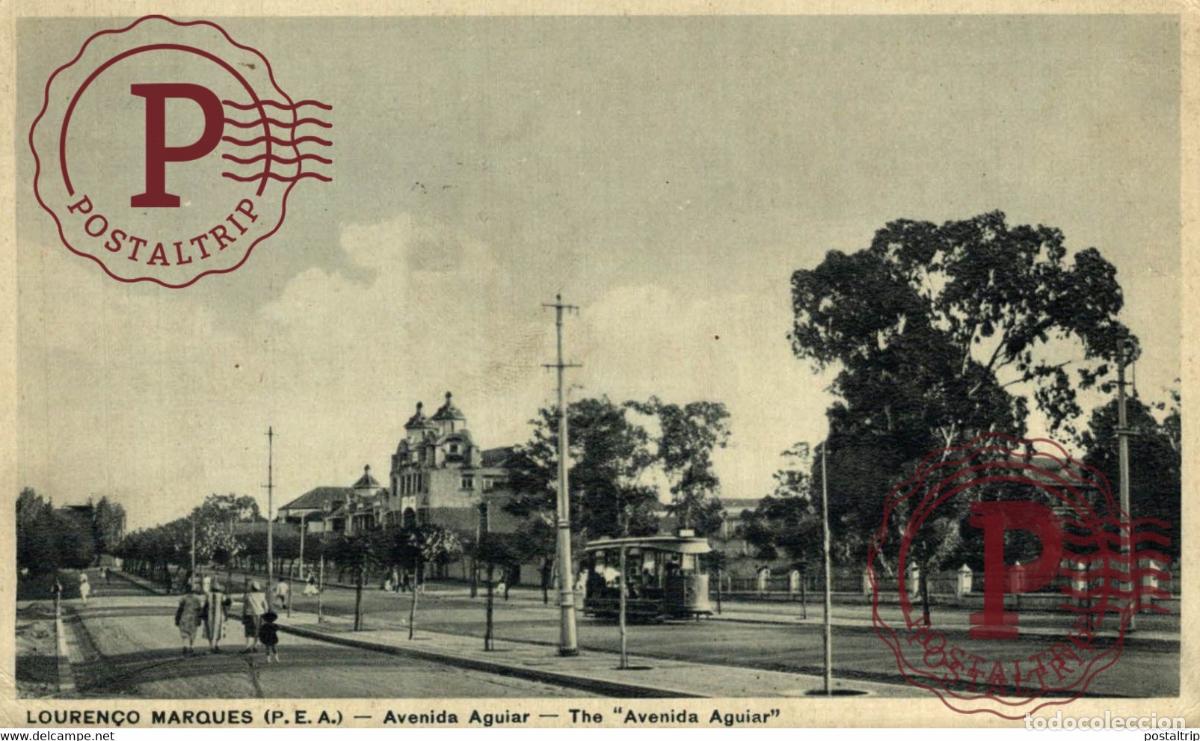 Postales: AFRICA. MOZAMBIQUE. MO&Ccedil;AMBIQUE - LOUREN&Ccedil;O MARQUES - AVENIDA AGUIAR. TRAMWAY. TRANVIA