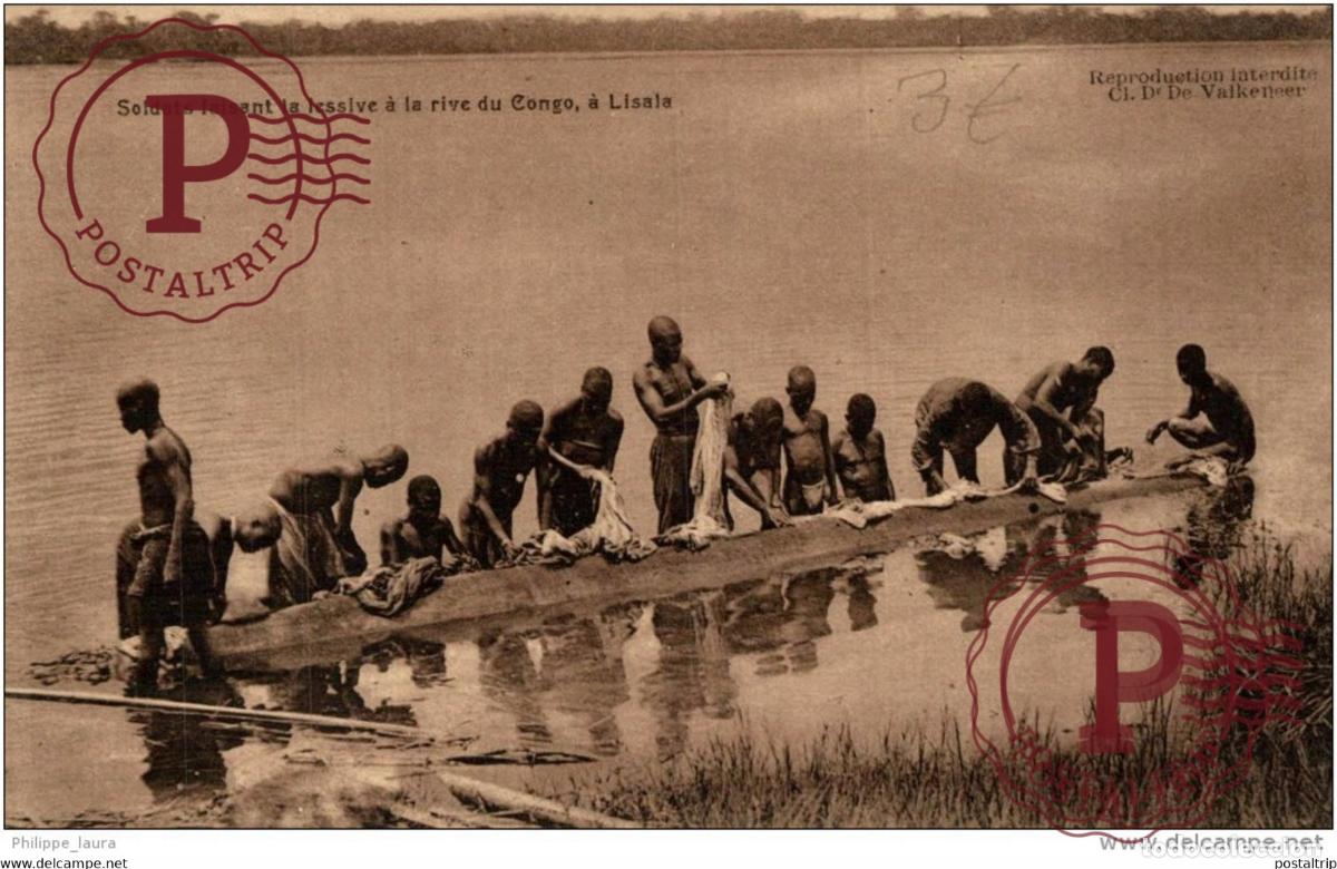 Postales: Soldats faisant la lessive &agrave; la rive du Congo, &agrave; Lisala - Foto 1