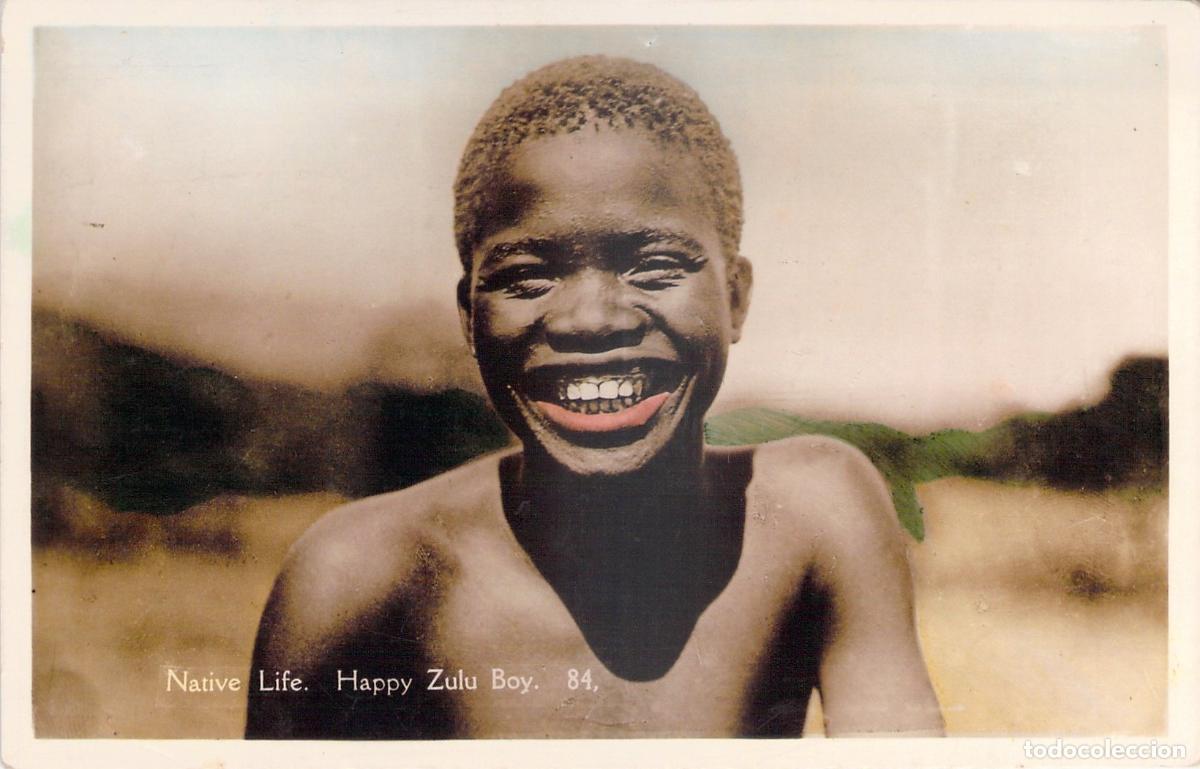 Postales: Postal de Ni&ntilde;o Zul&uacute; Sonriente - Vida Nativa en Sud&aacute;frica