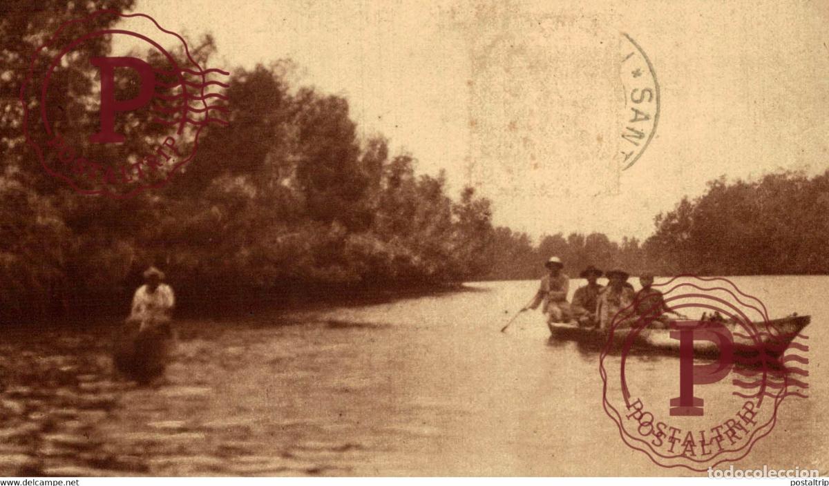 Postales: AFRICA. GUINEA CONTINENTAL. EMBARCACIONES INDIGENAS EN EL RIO BIKABA. SEVILLA. 1929. EXPOSICION IBER