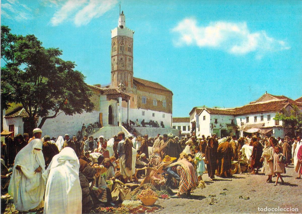 Postales: Postal de Marruecos: Zoco T&iacute;pico y Mezquita en Xauen