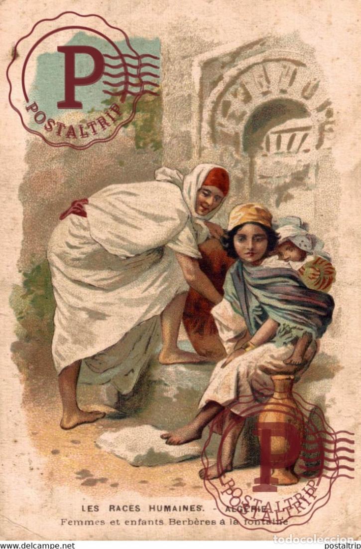 Postales: AFRICA. ARGELIA. ALGERIE. Les Races Humaines - Alg&eacute;rie - Femmes et Enfants Berb&egrave;res &agrave; la Fontaine. P