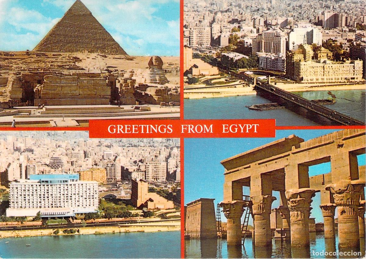 Postales: Postal de Egipto: Pir&aacute;mides, Esfinge, El Cairo y Templo de Philae