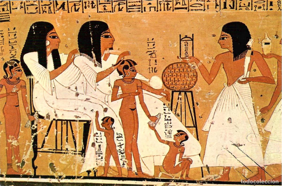 Postales: N&ordm; 4-The family of the deceased receives homage from priests. Tomb of Noble Anher-khaou 1186 B.C.