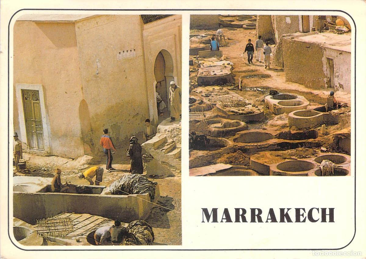 Postales: Postal de Marrakech Marruecos Tintoreros en el Zoco
