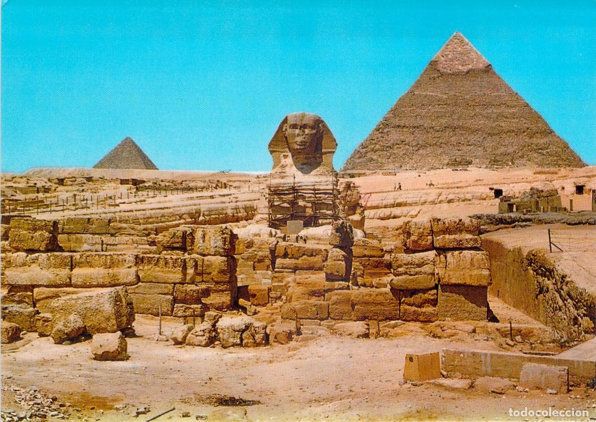 Postales: Postal de la Gran Esfinge y las Pir&aacute;mides de Giza en Egipto