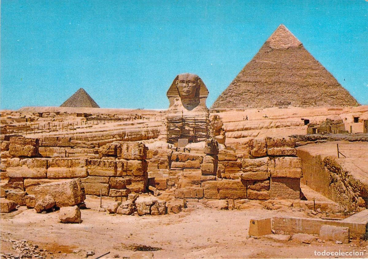 Postales: Postal de la Gran Esfinge y Pir&aacute;mides de Giza, Egipto