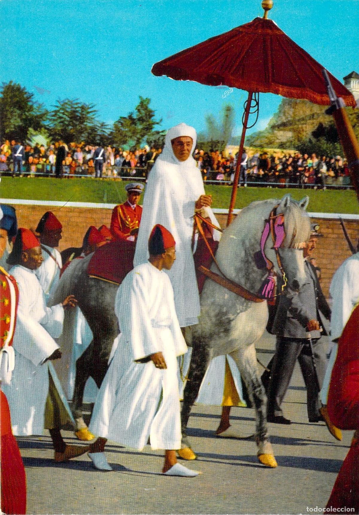 Postales: Postal de Su Majestad el Rey Hassan II de Marruecos a Caballo