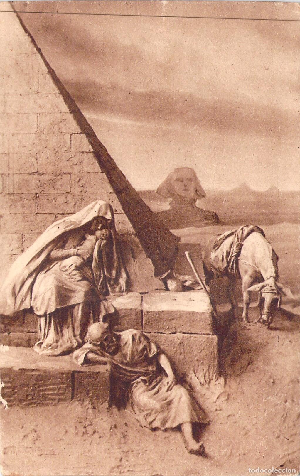 Postales: Postal de Escultura de Mastroianni: La Huida a Egipto con Pir&aacute;mides
