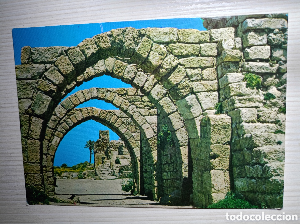 Postales: a vintage post card: Caesarea, ancient arch way, Israel, 60's
