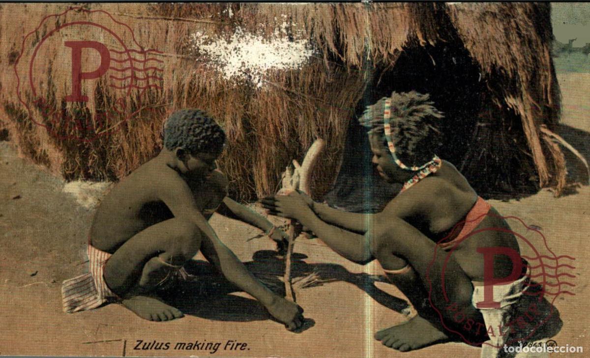 Postales: SOUTHAFRICA. SUDAFRICA - ZULUS MAKING FIRE. damage, da&ntilde;ada