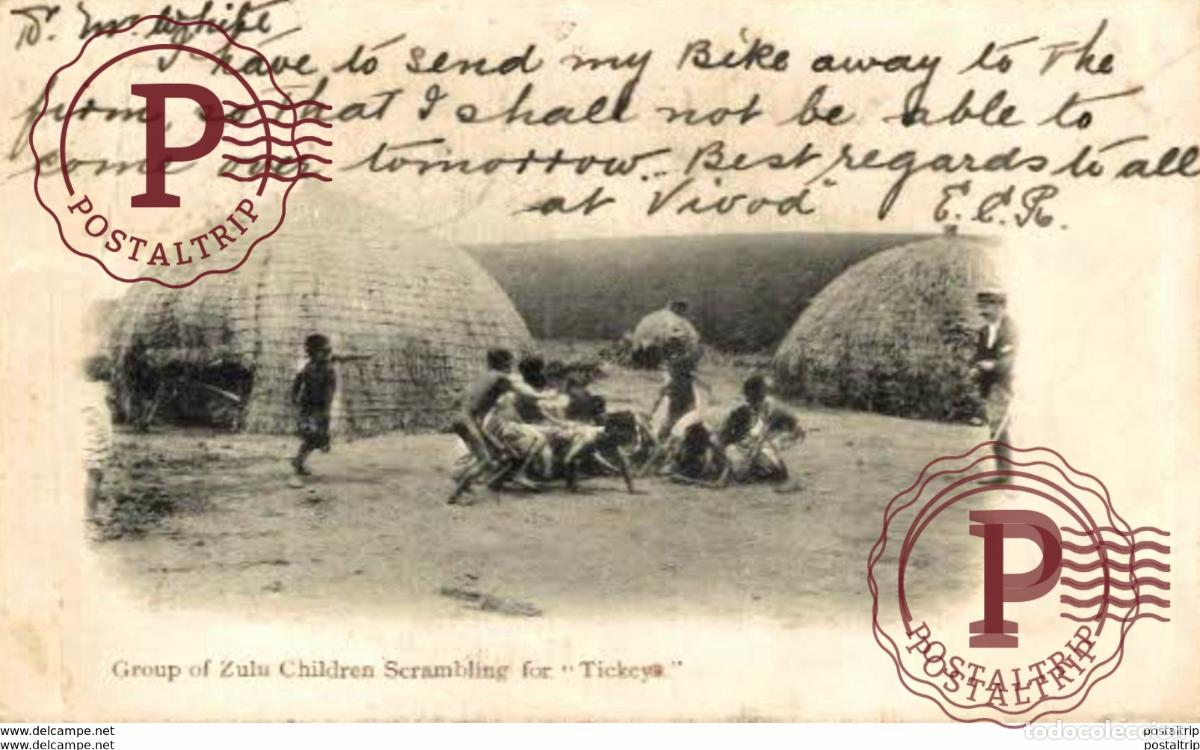 Postales: SUDAFRICA SOUTH AFRICA - GROUP OF ZULU CHILDREN SCRAMBLING FOR TICKEYS