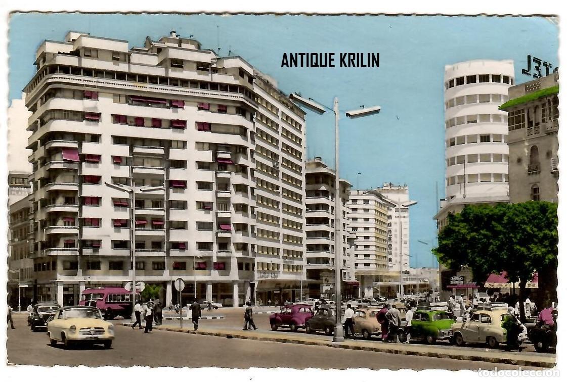 Postales: CASABLANCA N&ordm; 38 PLACE DE FRANCE ET AVENUE L'ARMEE ROYALE / PHOTO FLANDRIN / FRANQUEADA