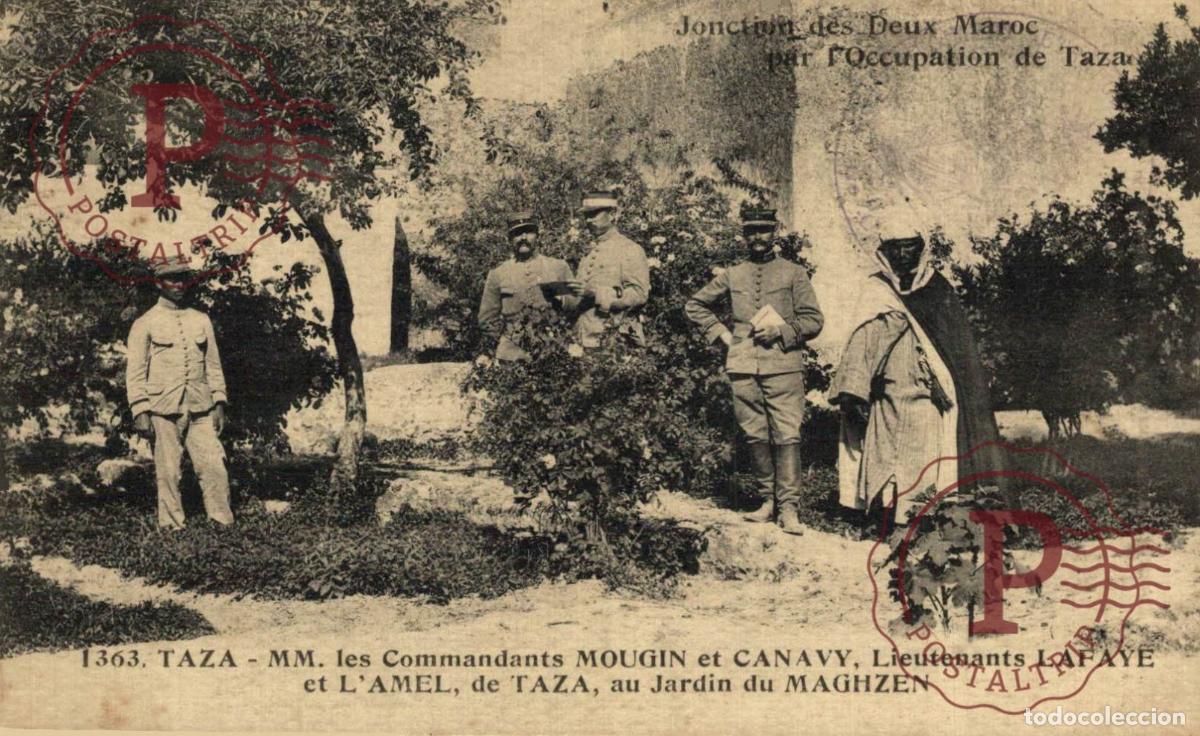 Postales: MARRUECOS. TAZA MM. Les commandants mougin et canavy, lieutenants lafaye et lamel, de tzaz au jardi