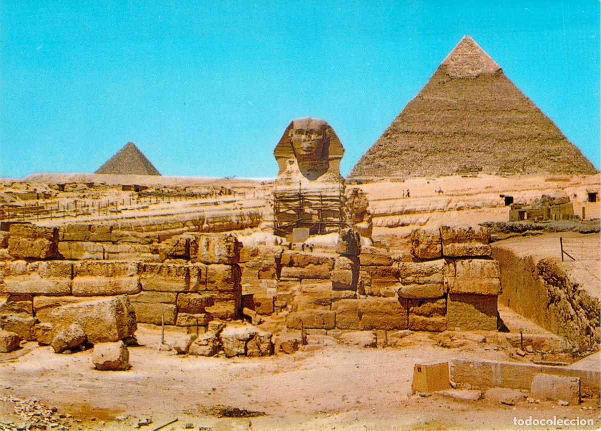 Postales: Postal de la Gran Esfinge y Pir&aacute;mides de Giza, Egipto