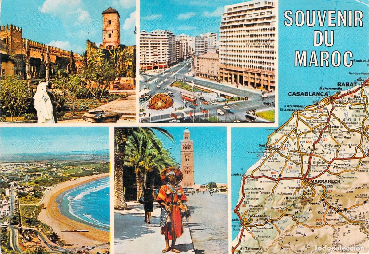 Postkarten: Postal Souvenir du Maroc Vistas M&uacute;ltiples de Marruecos Mapa