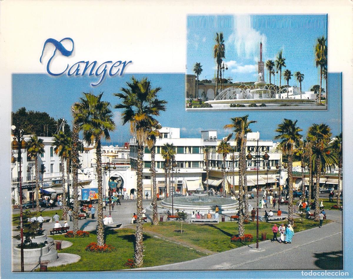 Postales: Postal de T&aacute;nger, Plaza Grand Socco y Fuente, Marruecos