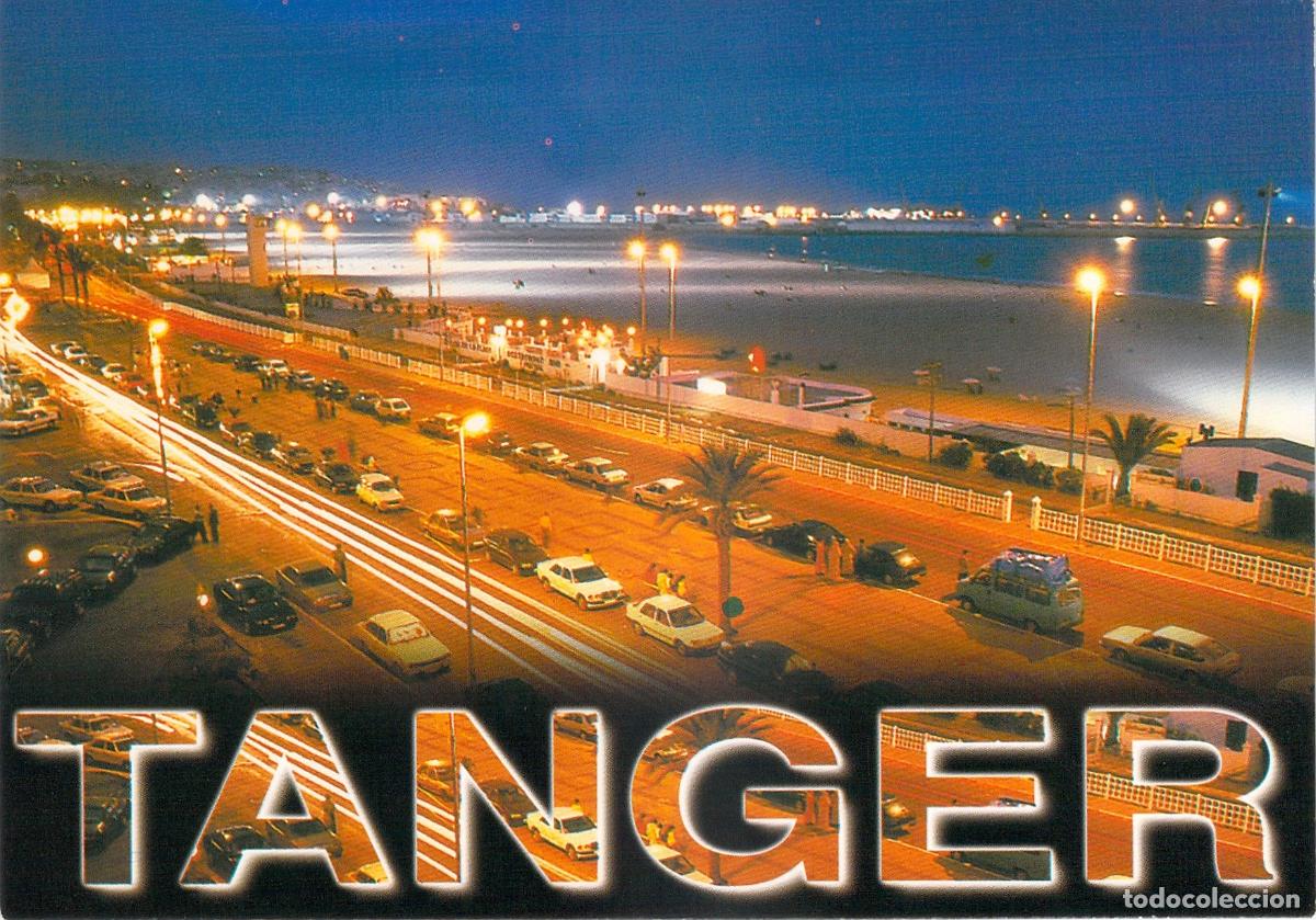 Postales: Postal de T&aacute;nger de Noche Vista Nocturna de la Avenida y Playa