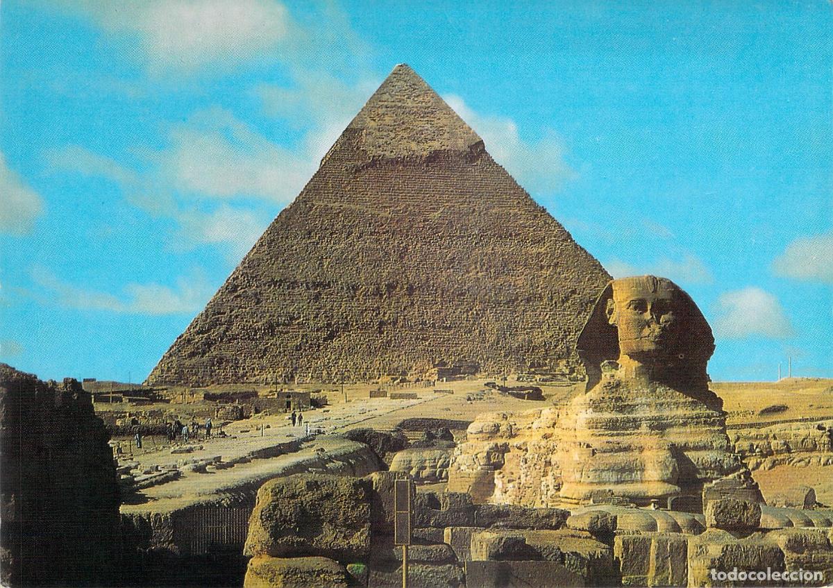 Postkarten: Postal de la Gran Esfinge de Giz&eacute; y Pir&aacute;mide de Kefr&eacute;n, Egipto