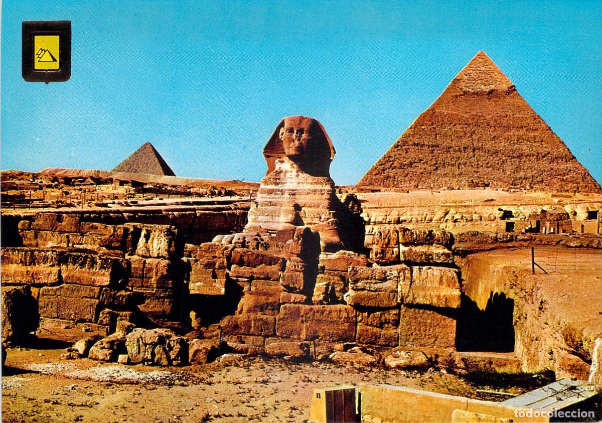 Postales: Postal de la Gran Esfinge y Pir&aacute;mides de Guiza, Egipto