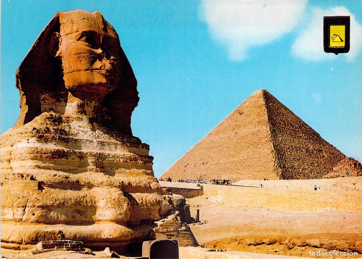 Postales: Postal de la Gran Esfinge y Pir&aacute;mide de Keops en Giza