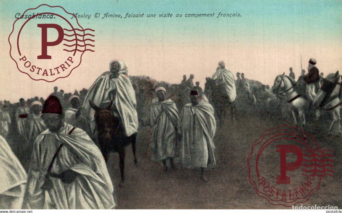 Cartes Postales: CASABLANCA Mouley El Amine faisant une visite au Campement Fran&ccedil;ais MARUECOS MAROC