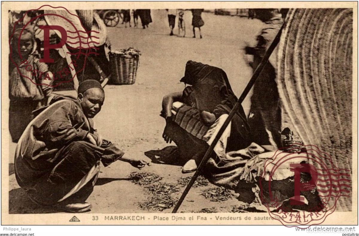 Postales: CPA UNIQUE MARRAKECH PLACE DJMA EL FNA VENDEURS DE SAUTERELLES MAROC