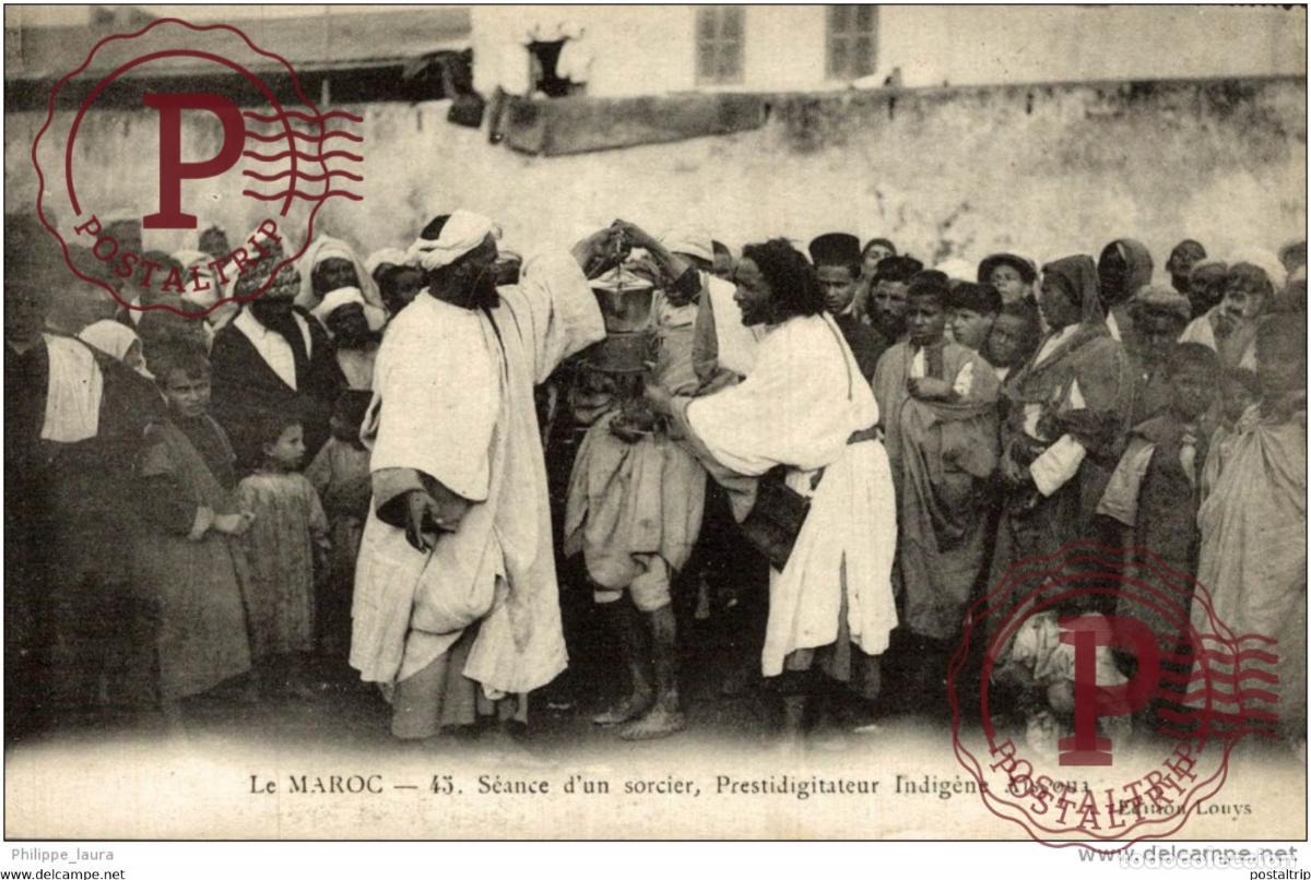 Postales: CPA UNIQUE le MAROC - - S&eacute;ance dun Sorcier, prestidigitateur Indig&egrave;ne A&iuml;ssoua -ed. Louys