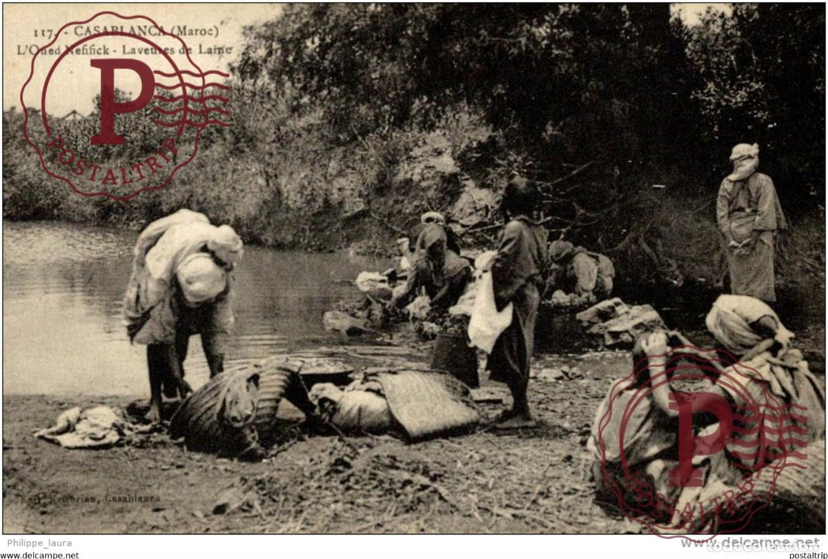 Postales: Casablanca - LOued Nefifick - Laveuses de laine