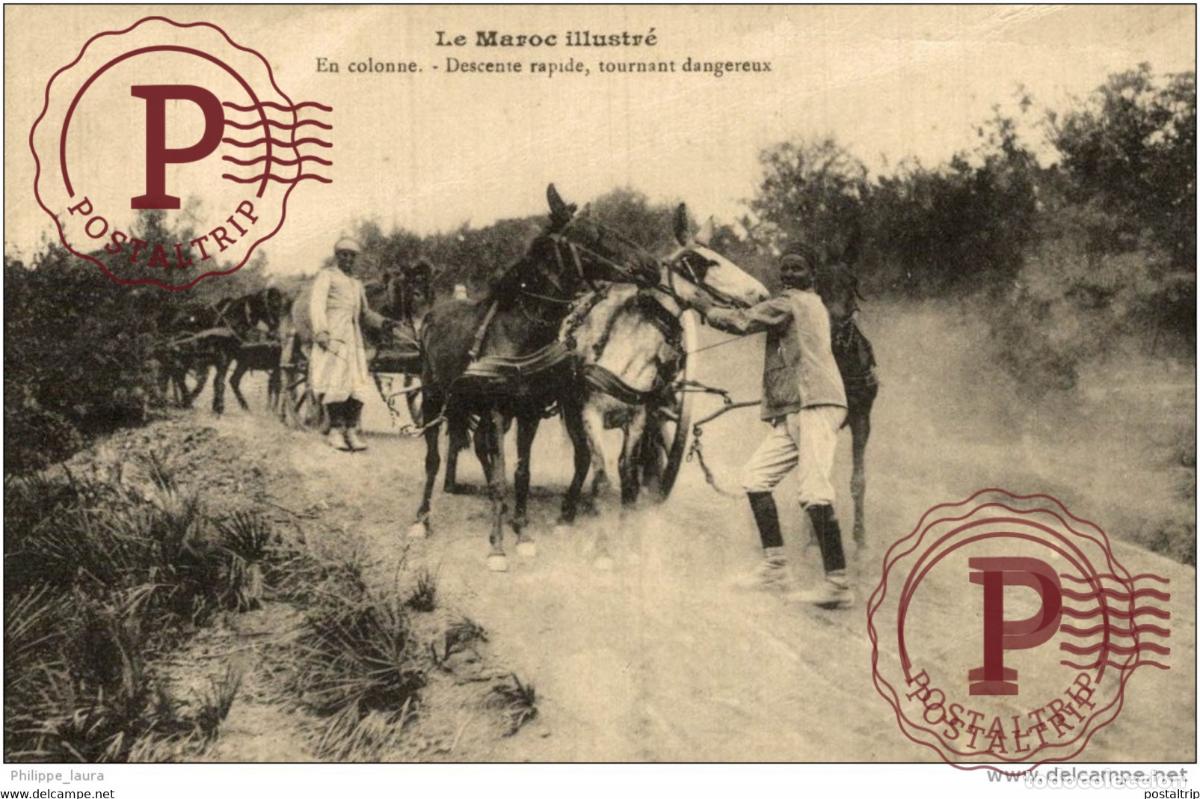 Postales: MAROC - En colonne, Descente rapide , tournant dangereux