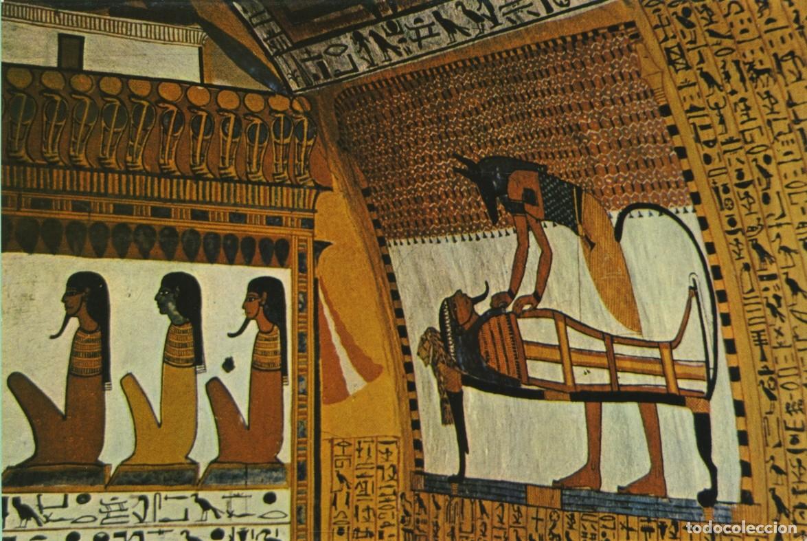 Postales: N&ordm; 2-Tumba del noble Sen-nedjem 1292 a.C. Anubis cuida de la momia. Egipto. Sin circular. ED. LEHNER