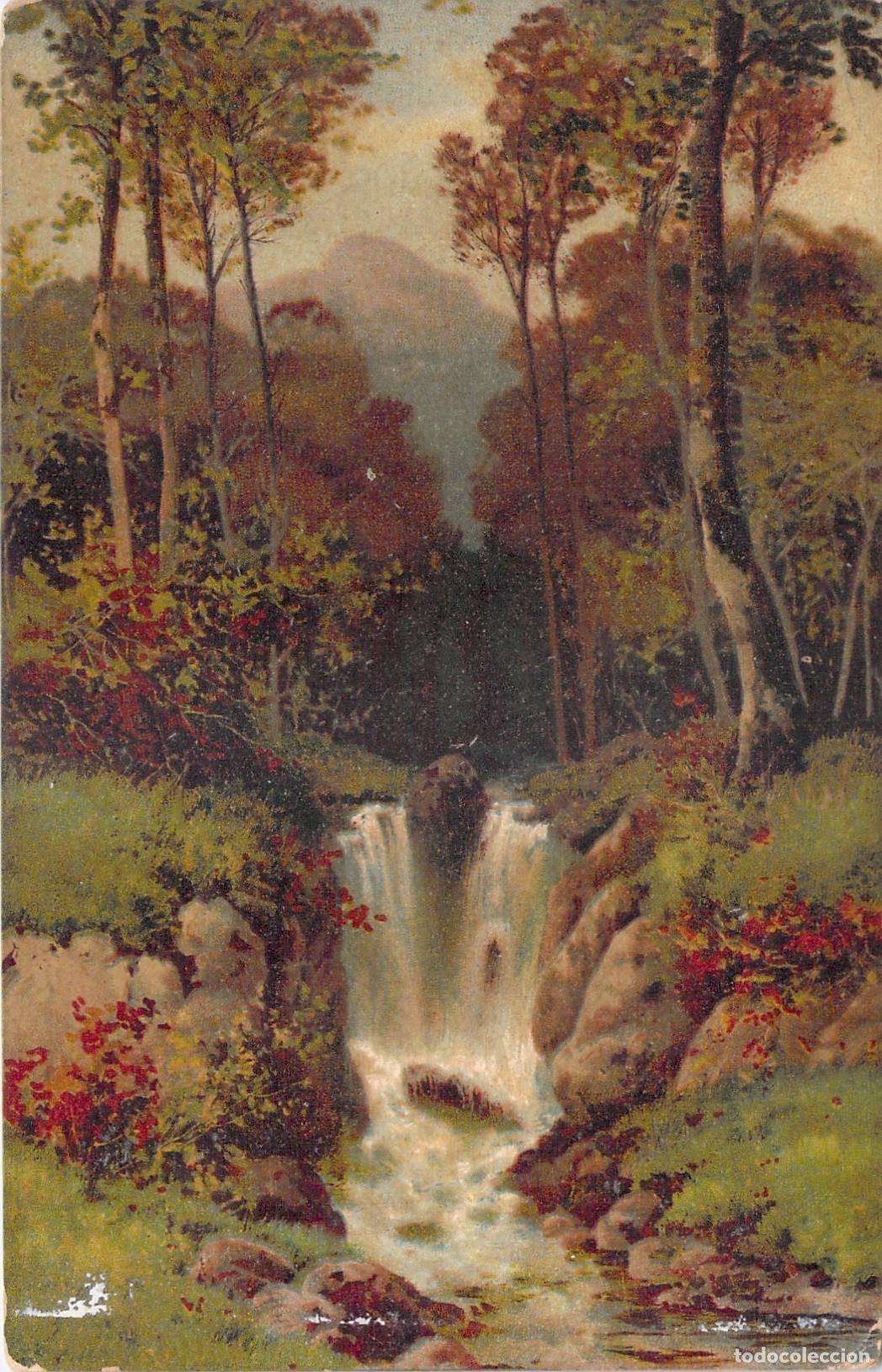 Postales: Postal de paisaje art&iacute;stico con cascada en el bosque