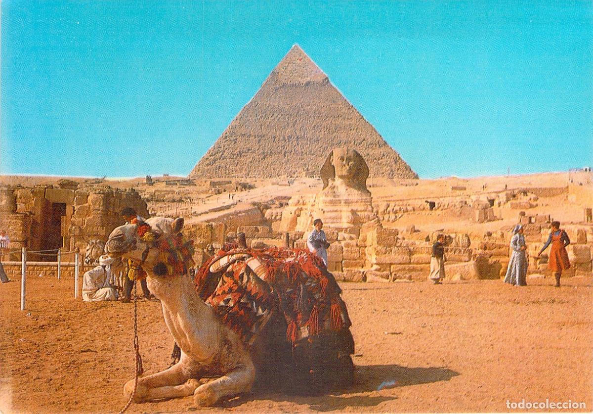 Postales: Postal de la Gran Esfinge de Giza y la Pir&aacute;mide de Kefr&eacute;n en Egipto