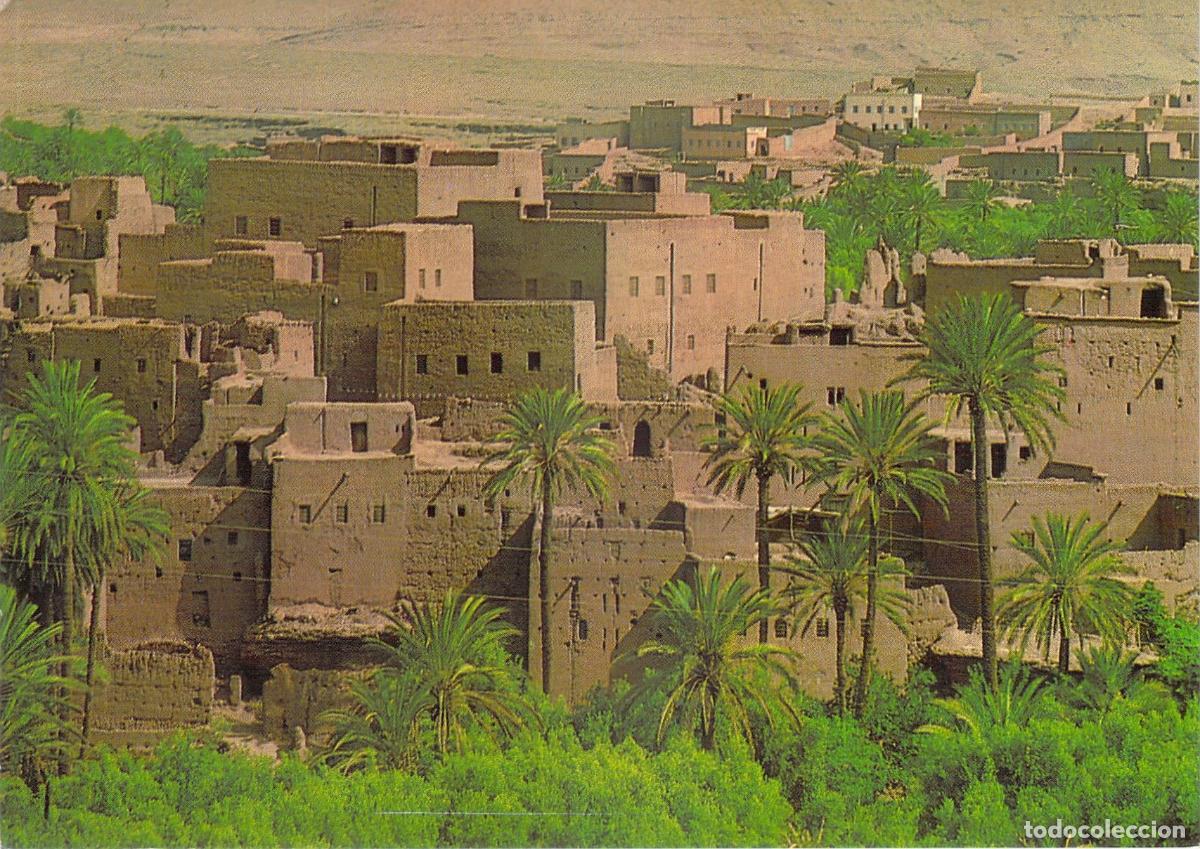 Postales: Postal de Tinerhir, Marruecos, arquitectura de barro y palmeral