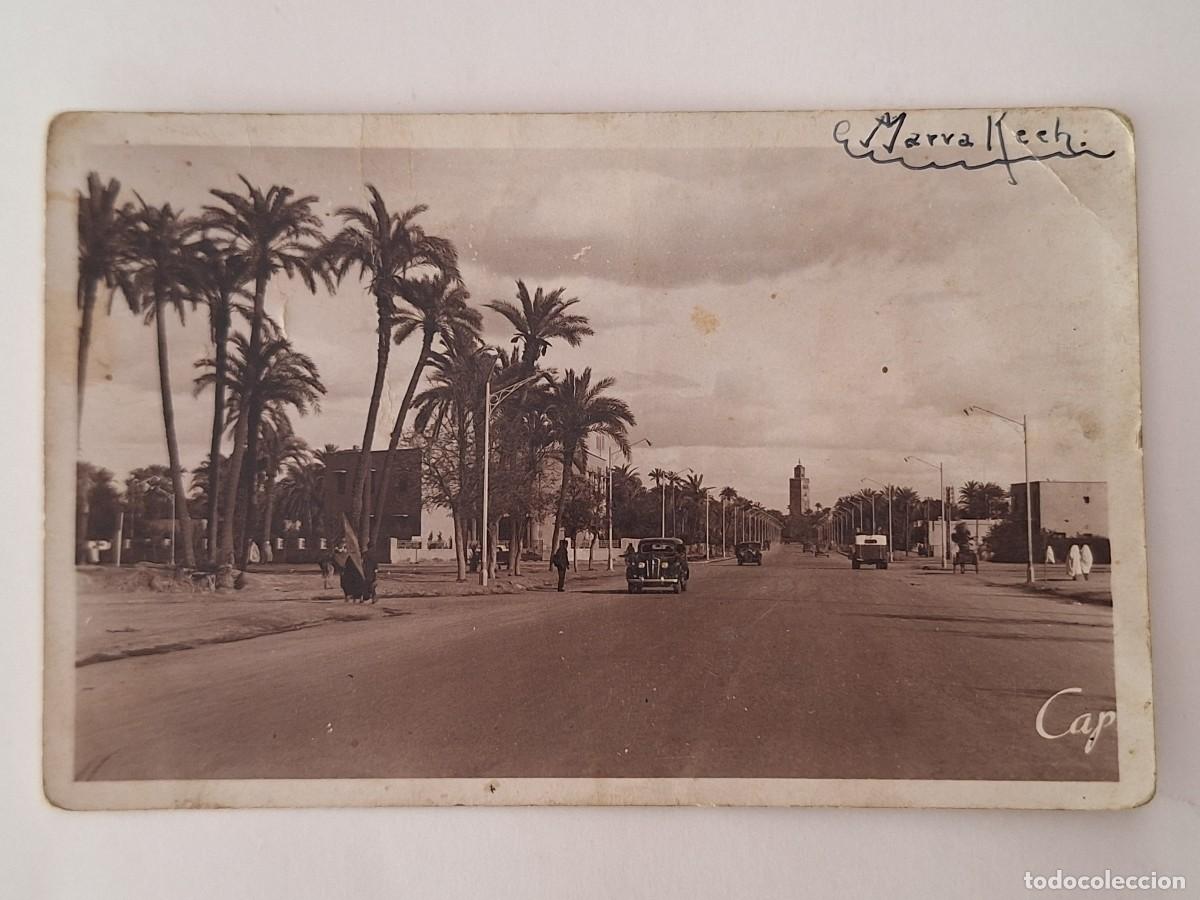 Postales: TARJETA POSTAL MARRAKECH AVENIDA MANGIN HACIA LA KOUTOUBIA RV 2911