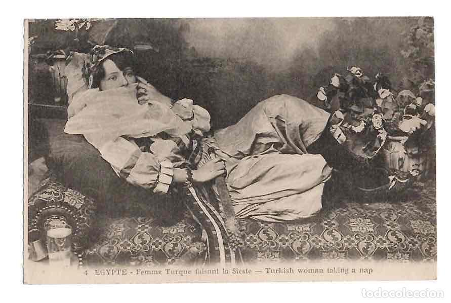Postales: TARJETA POSTAL EGIPTO N&ordm; 4 EGYPTE FEMME TURQUE FAISANT LA SIESTE. B&Eacute;HAR ET FILS