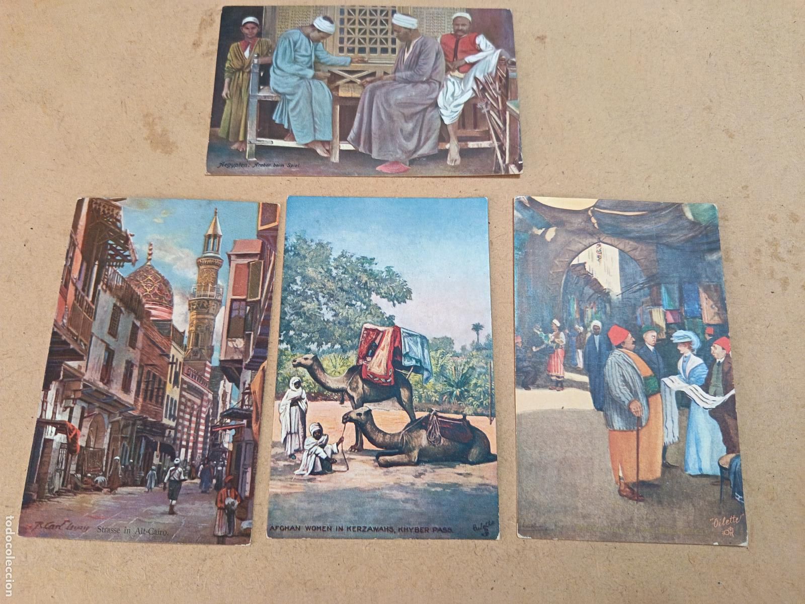 Postales: LOTE DE 4 POSTALES DILUSTRADAS DE EGIPTO - AFGANISTAN