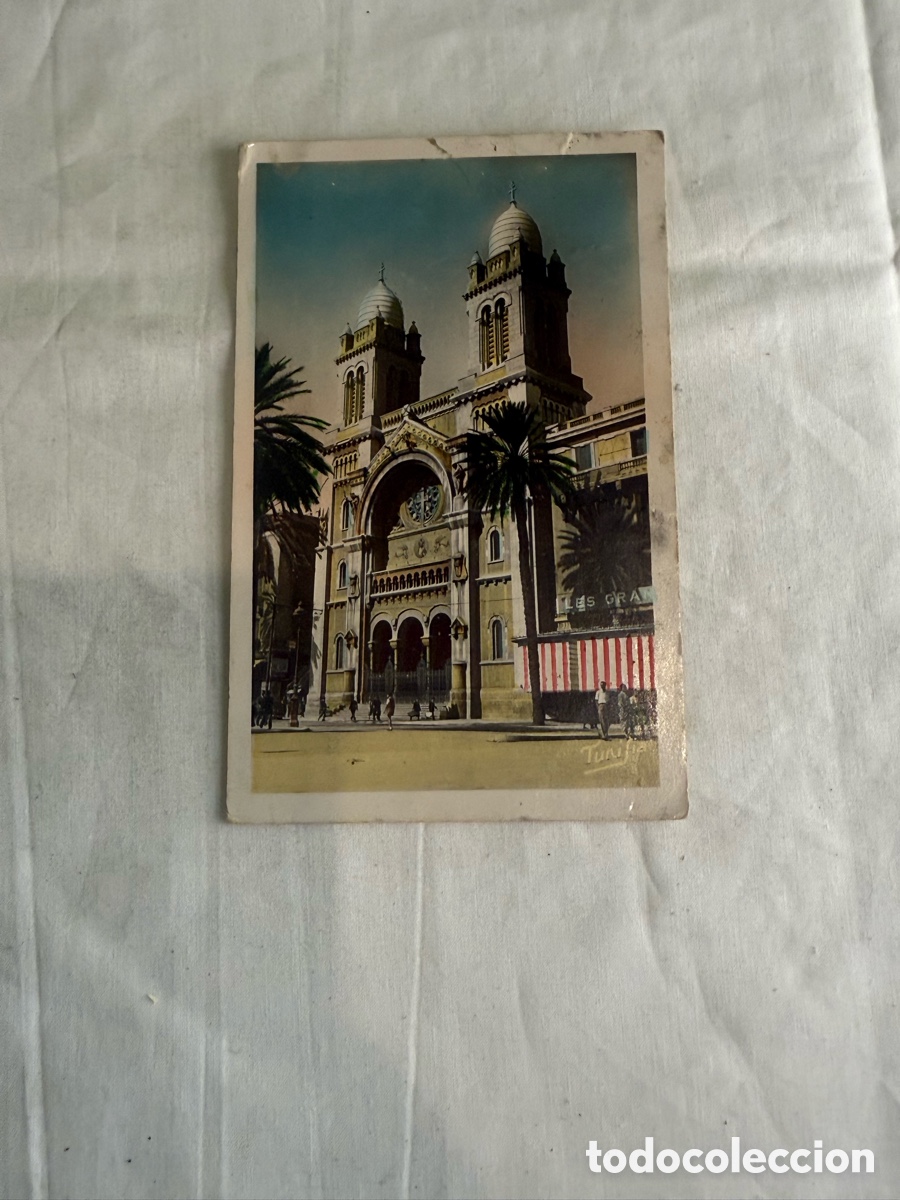 Postales: Postal T&uacute;nez Catedral de San Vicente de Pa&uacute;l Color Original 1952