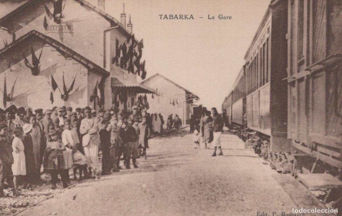 Cartes Postales: Tabarka Tunisia Train Station with Crowd and Flags *YAG713