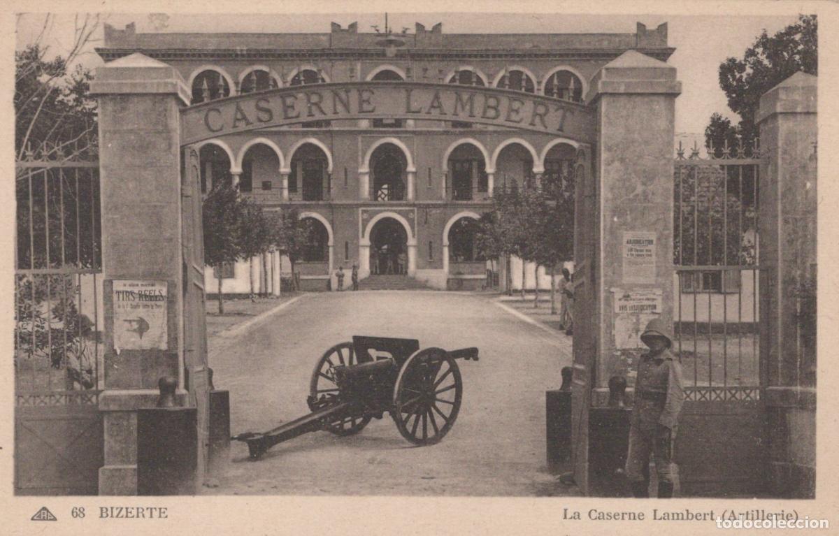 Postales: Bizerte Tunisia Caserne Lambert Military Barracks with Artillery Cannon *YAG791