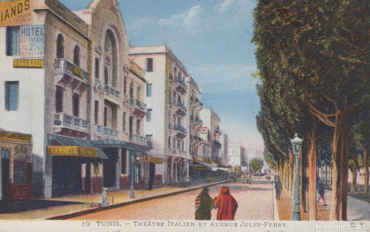Postales: Tunis Avenue Jules Ferry Italian Theatre Street Scene *YAG985
