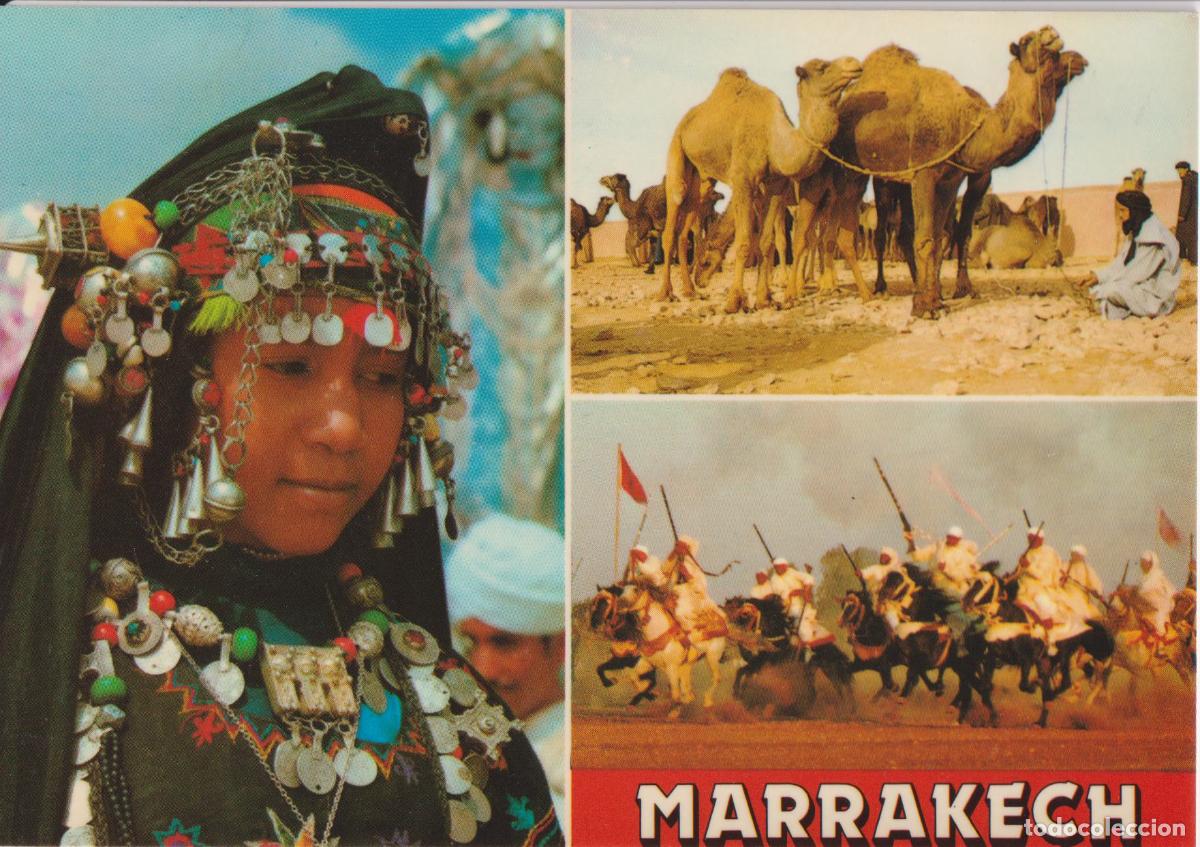 Postales: MARRUECOS, MARRAKECH, FEMME DU SUD, LES CHEMEAUX, LA FANTAZIA - COLOR MARRAKECH - S/C
