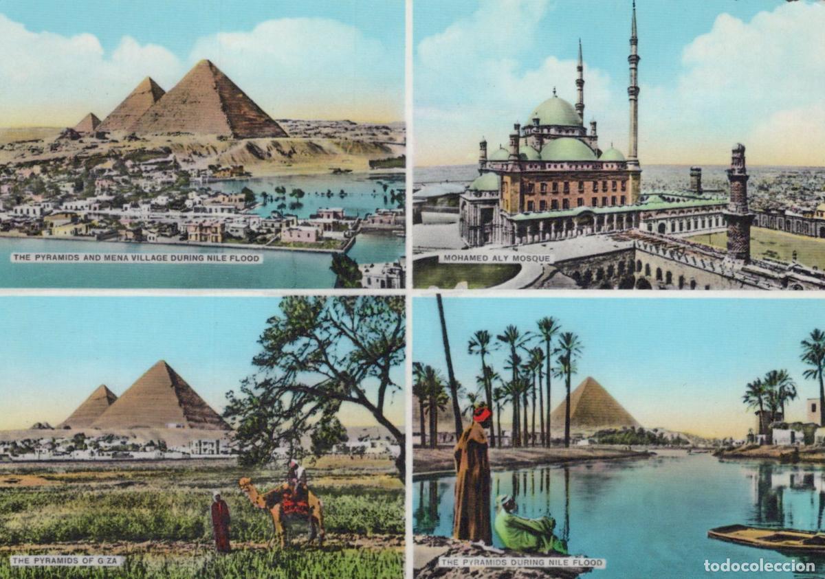 Postales: Egypt Cairo Giza Pyramids and Mohamed Aly Mosque Landscape Unposted *YAK362