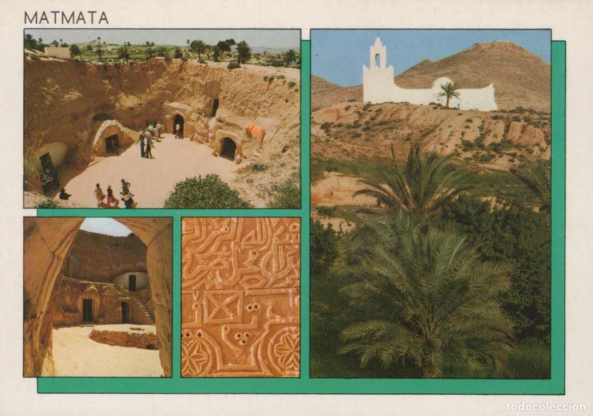 Postales: Tunisia Matmata Berber Cave Dwellings Mosque Palm Trees Multi Unposted *YAN183
