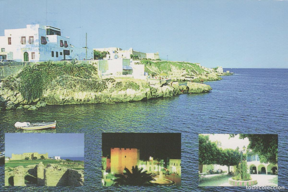 Cartoline: Tunisia Mahdia Coastal View With Boat and Insets of City Landmarks *YAV796
