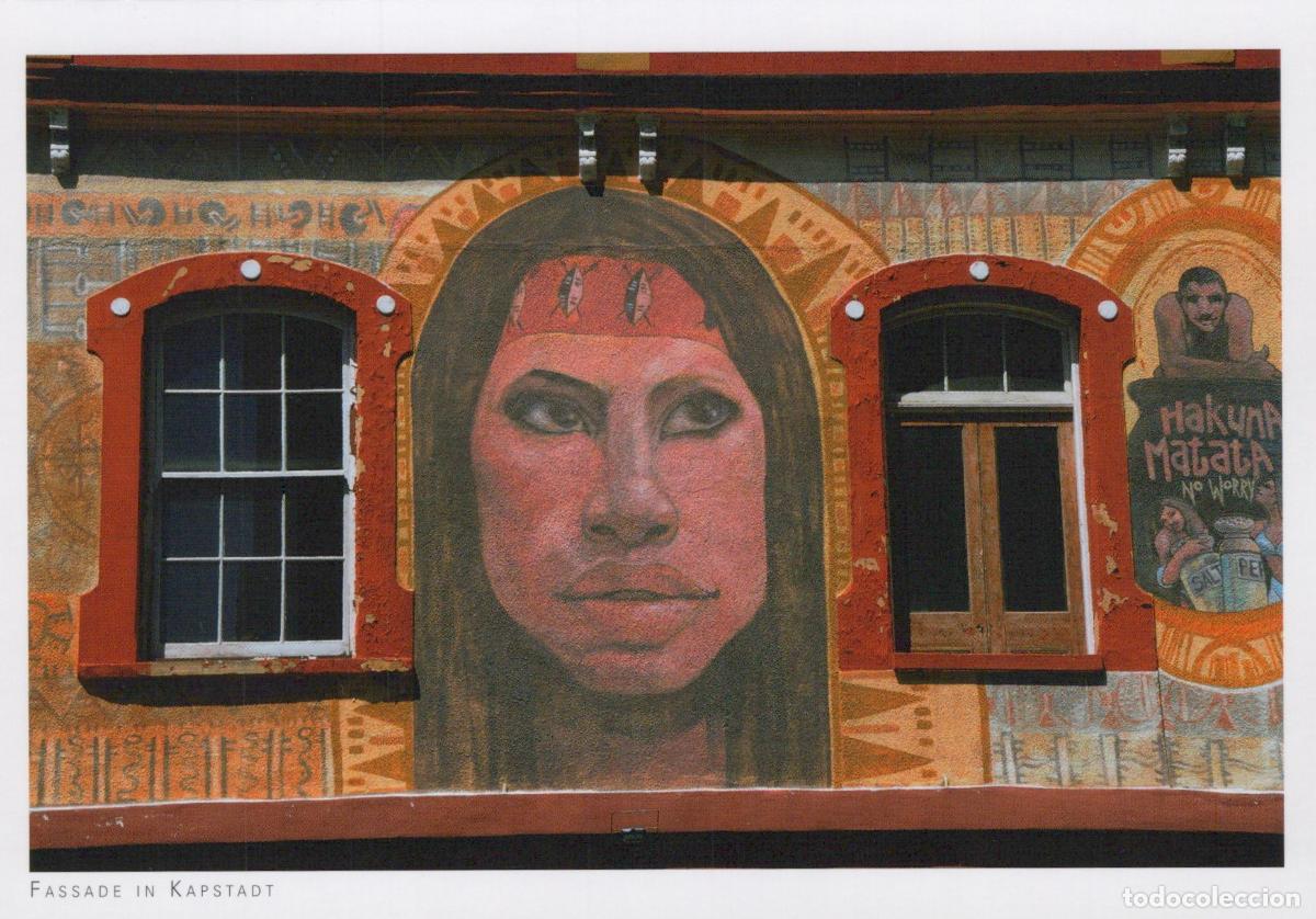 Postales: South Africa Cape Town Building Facade Mural Native Woman Art Unposted *YAV742