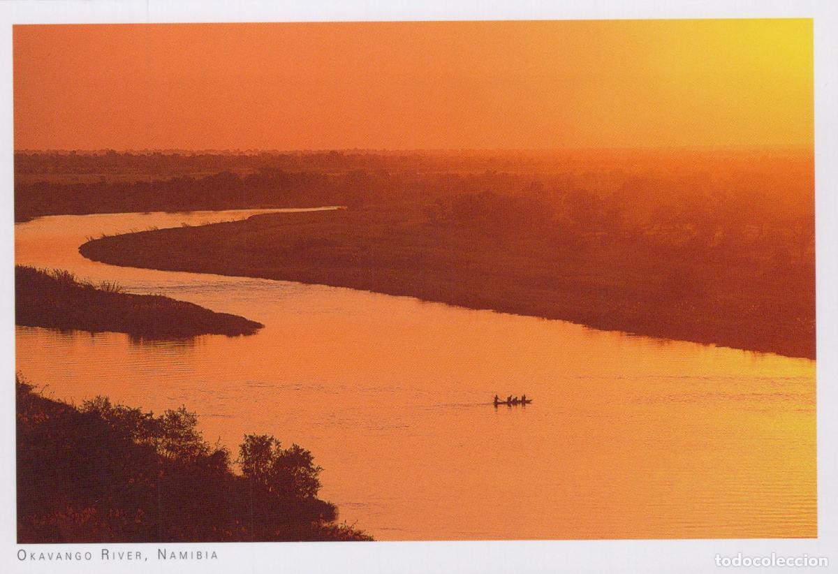 Postales: Namibia Okavango River Sunset Landscape With Canoe Orange Sky Unposted *YAY698