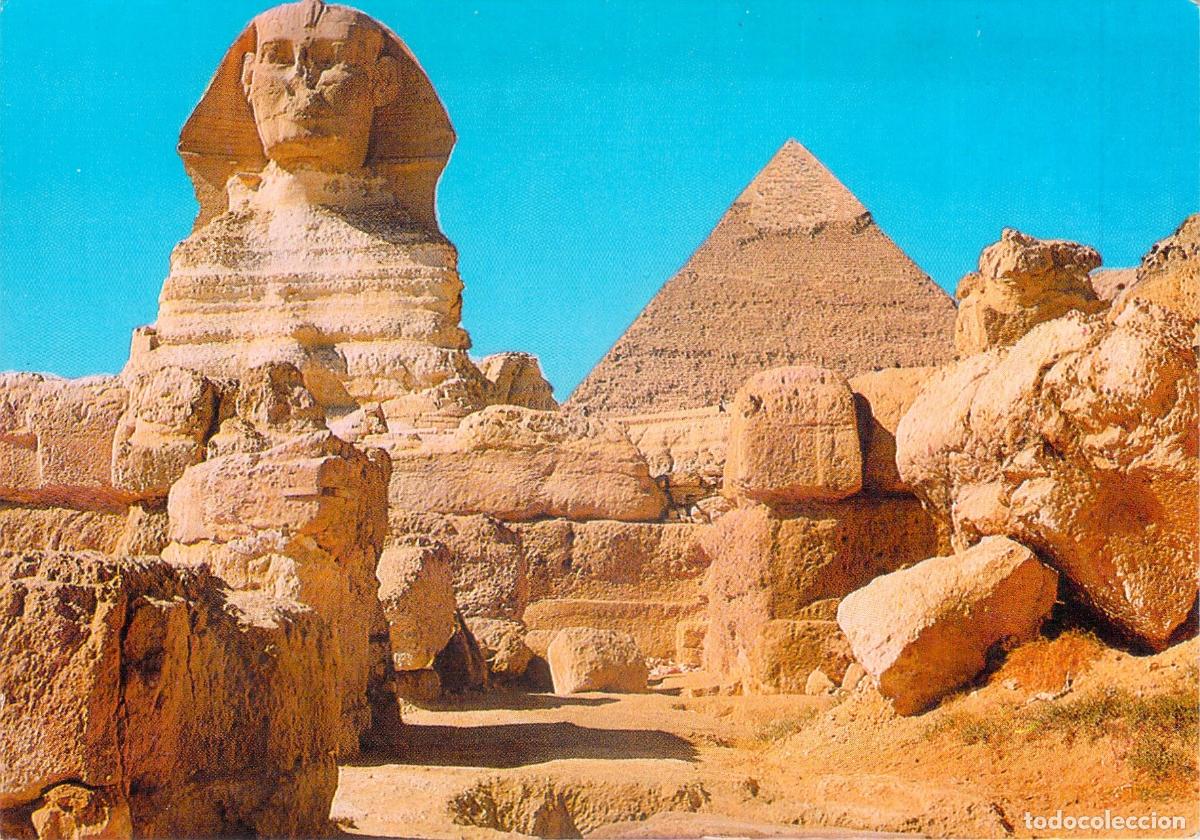 Postales: Postal de la Gran Esfinge y Pir&aacute;mide de Kefr&eacute;n en Giza